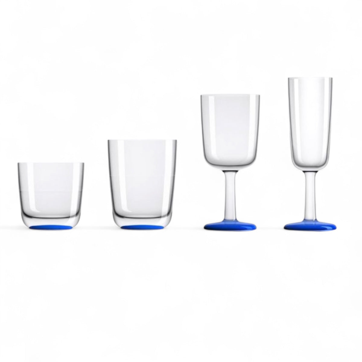 Marc Newson design onbreekbare Tritan glazen met voet in navy uitvoering, whiskeyglas, waterglas, wijnglas, champagneglas