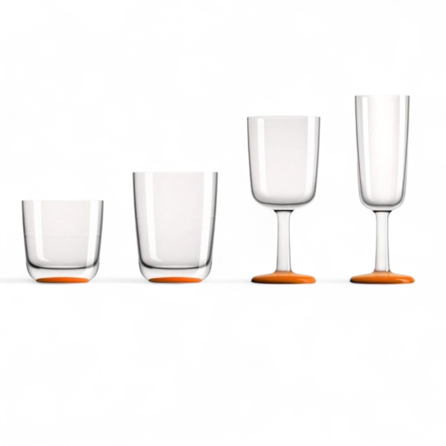 Marc Newson design onbreekbare Tritan glazen met voet in oranje uitvoering, whiskeyglas, waterglas, wijnglas, champagneglas