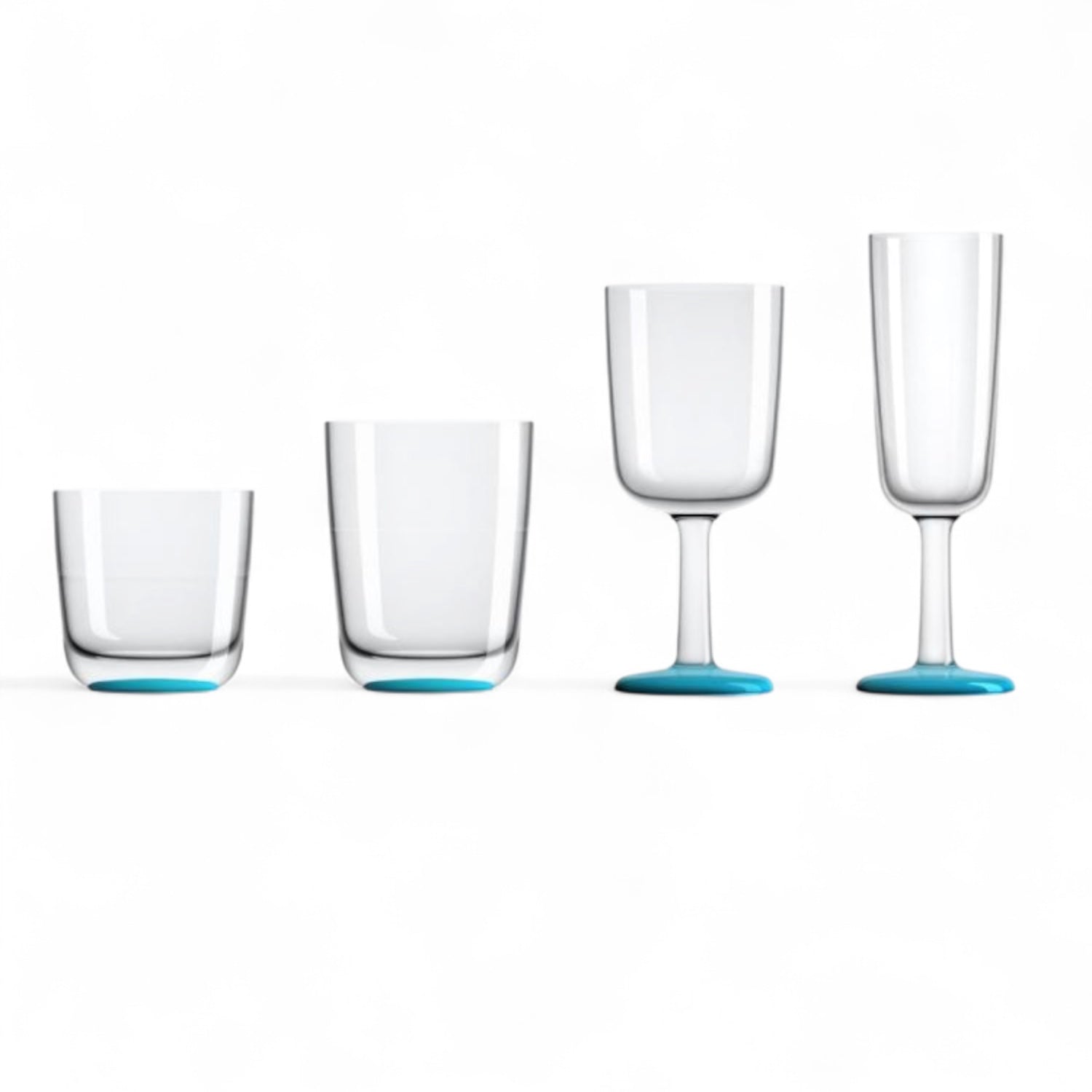 Marc Newson design onbreekbare Tritan glazen met voet in vivid blauw, whiskeyglas, waterglas, wijnglas, champagneglas