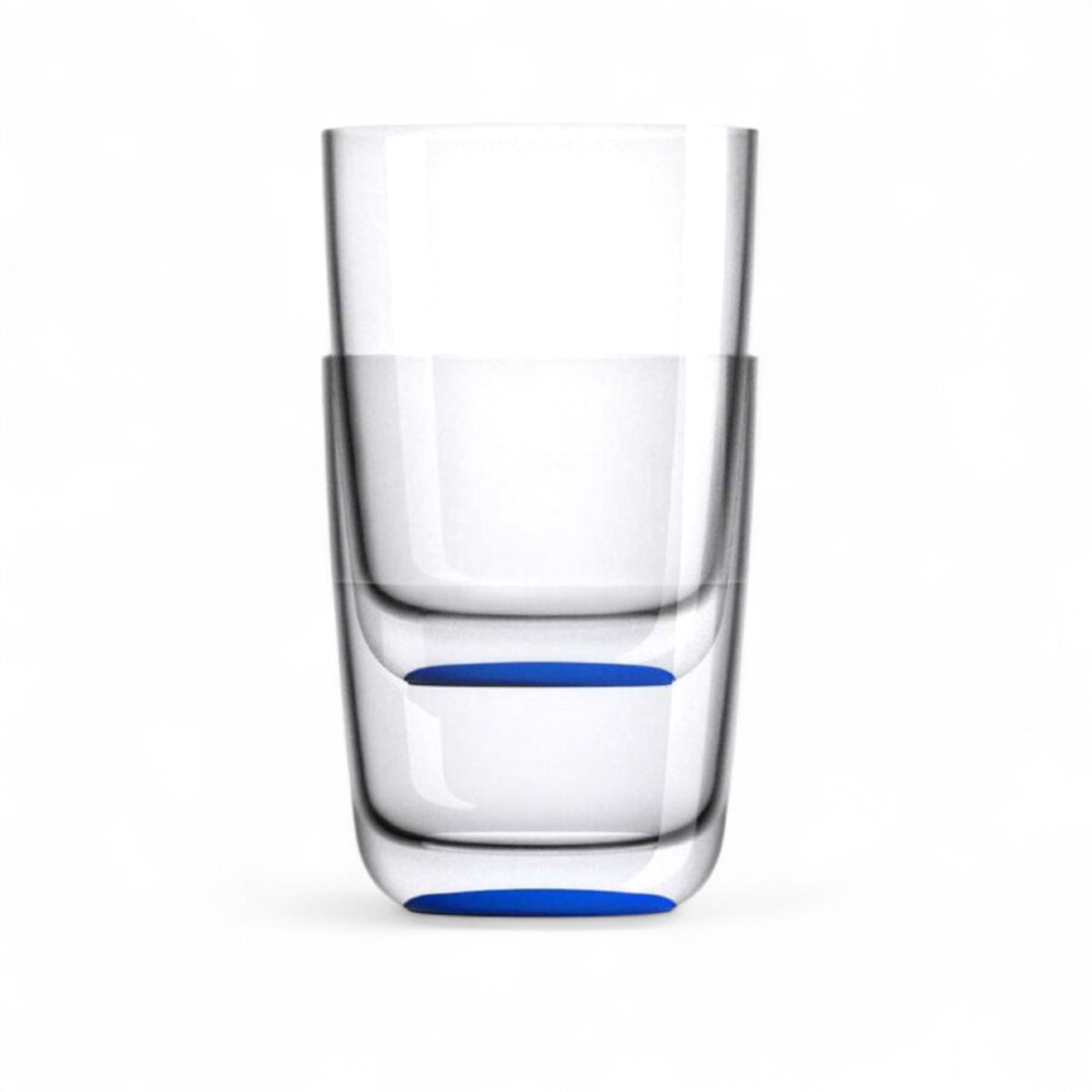 Marc Newson highball waterglas 425 ml – onbreekbaar Tritan met antislip en navy blauwe bodem twee glazen opgestapeld
