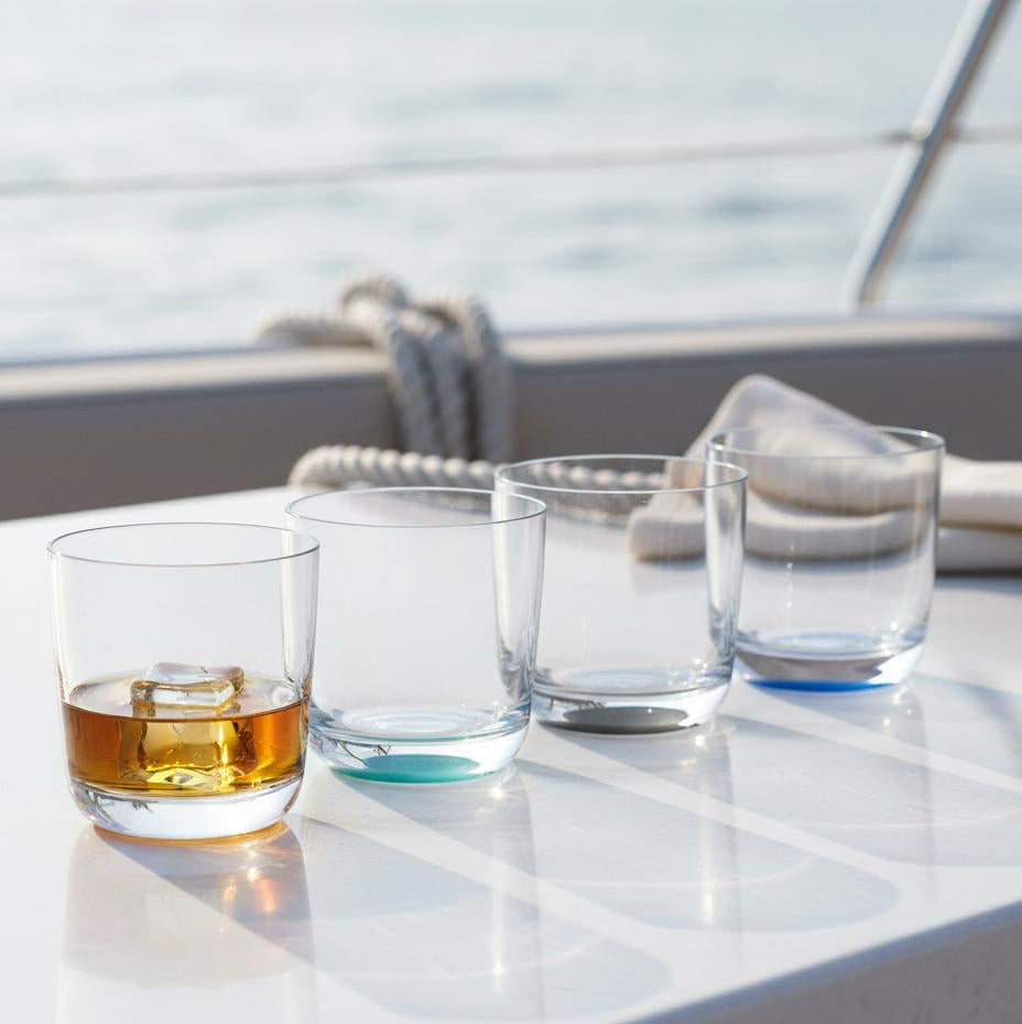 Marc Newson palm whisky glasses on the table on a boat