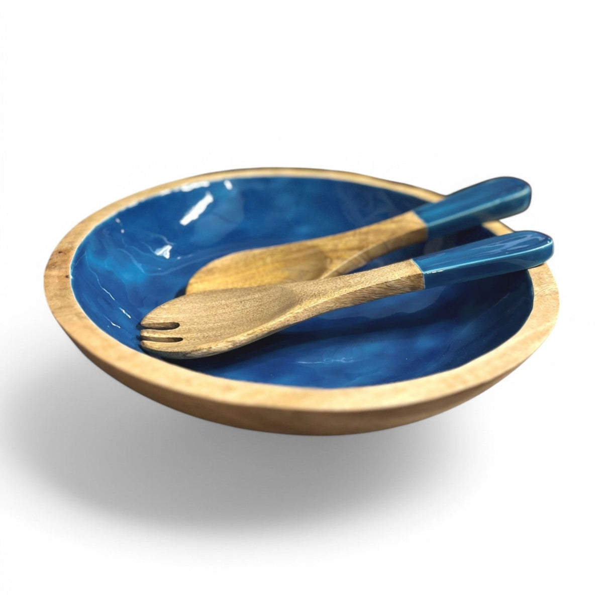 Marine Business Cocoa saladeschaal met bestek - mangohout met emaille, antislip, in blue