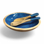 Marine Business Cocoa saladeschaal met bestek - mangohout met emaille, antislip, in blue