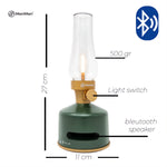 MoriMori LED lantaarn met Bluetooth speaker – oplaadbare buitenlamp in kleur basil moose donkergroen met afmetingen