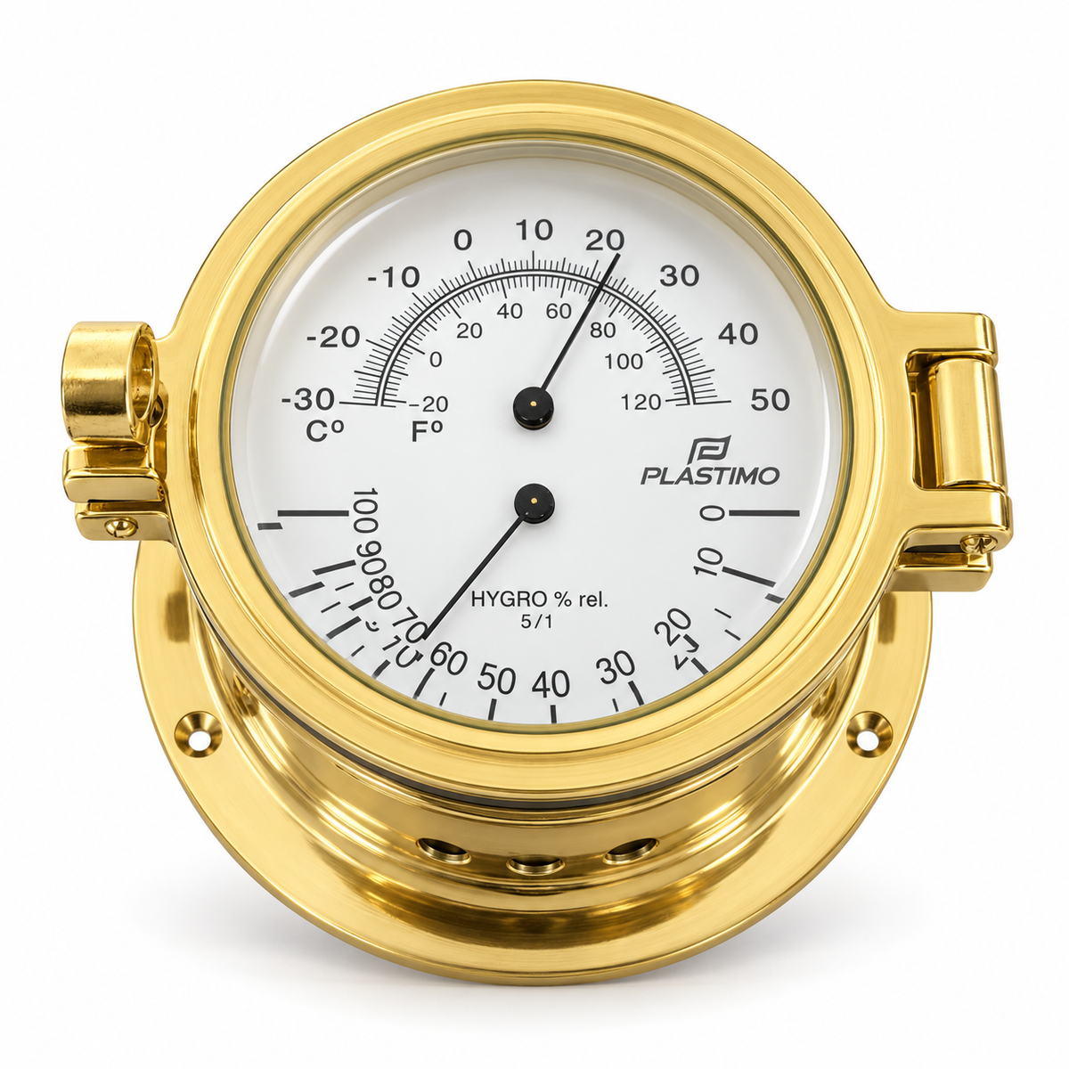Plastimo 3 inch thermo-hygrometer 120 mm – messing of mat chroom