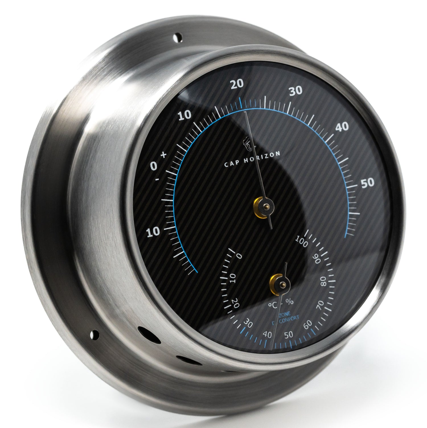 Cap Horizon Racing thermo-hygrometer 110 mm - RVS met carbon look wijzerplaat en blauw accent