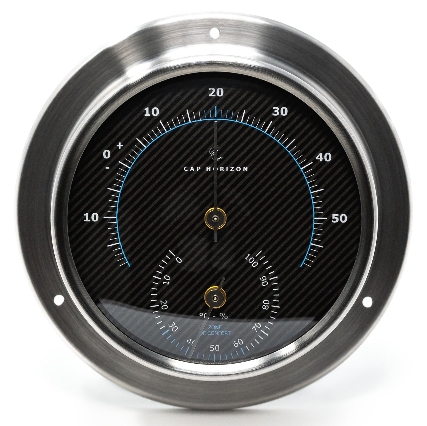 Cap Horizon Racing thermo-hygrometer 110 mm - RVS met carbon look wijzerplaat en blauw accent