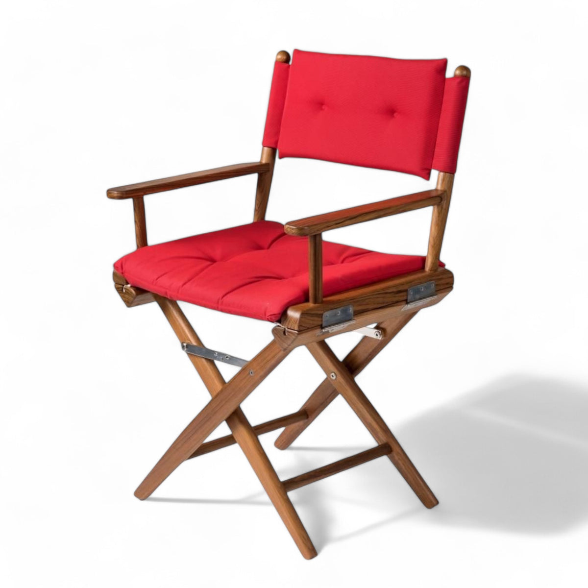 Regisseursstoel_I_deluxe_-_geolied_teak_met_forza_rode_kussenset_zijaanzicht