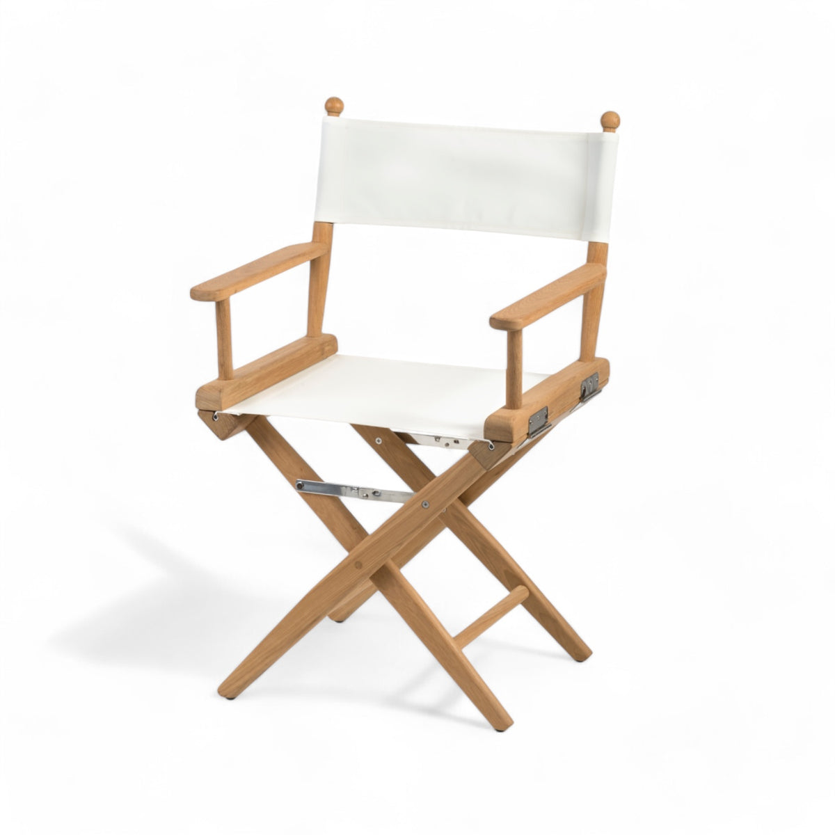 Regisseursstoel I met canvas zitting, ongeolied teak en creme bekleding