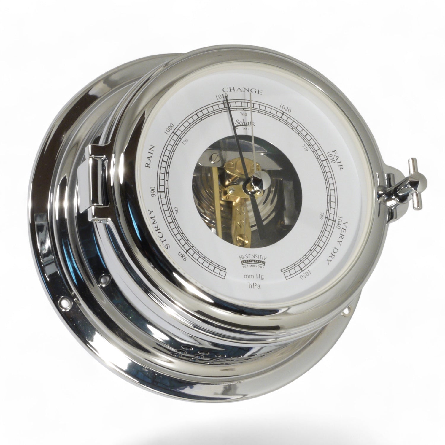 Schatz Midi barometer 155 mm - witte wijzerplaat, chroom zwarte cijfers 453BO