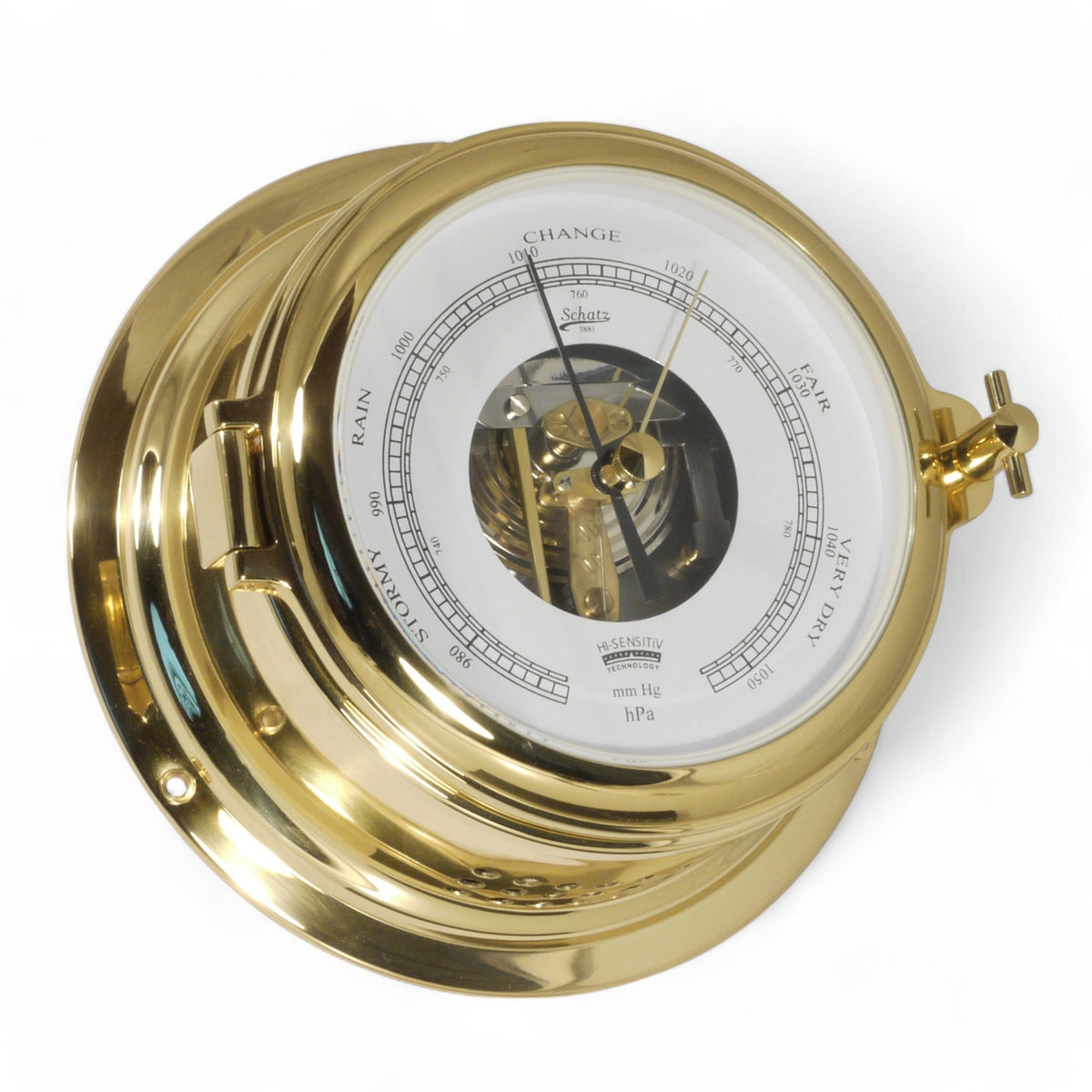 Schatz Midi barometer 155 mm - witte wijzerplaat, messing zwarte cijfers 450BO