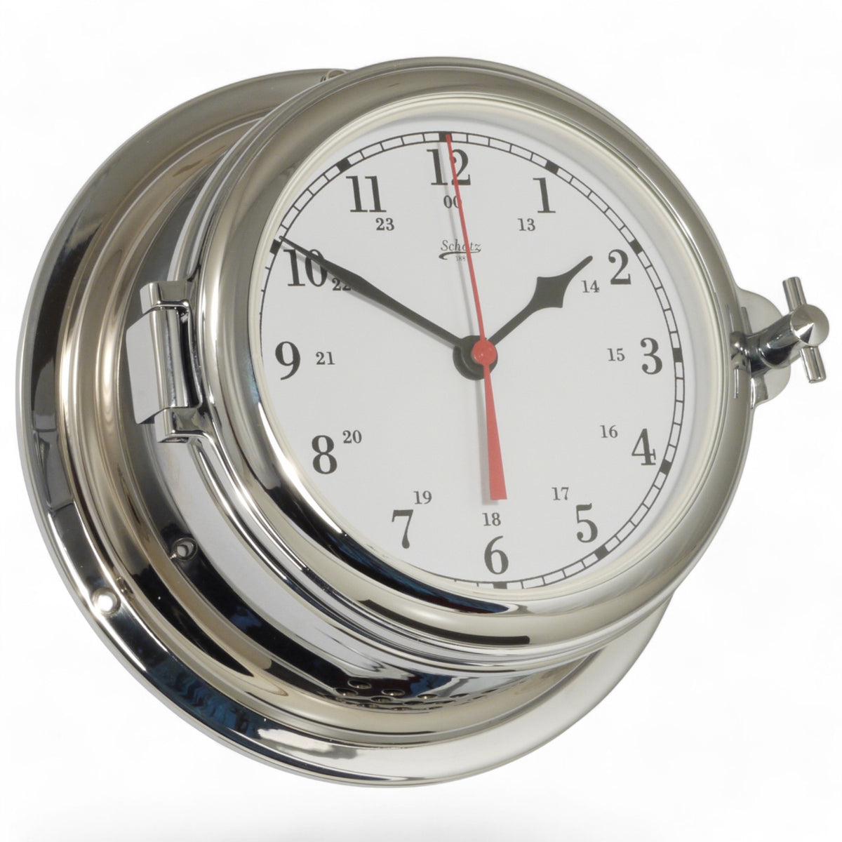 Schatz Midi scheepsklok 155 mm - 453CA quartz, witte wijzerplaat, zwarte cijfers, Chroom Arabisch
