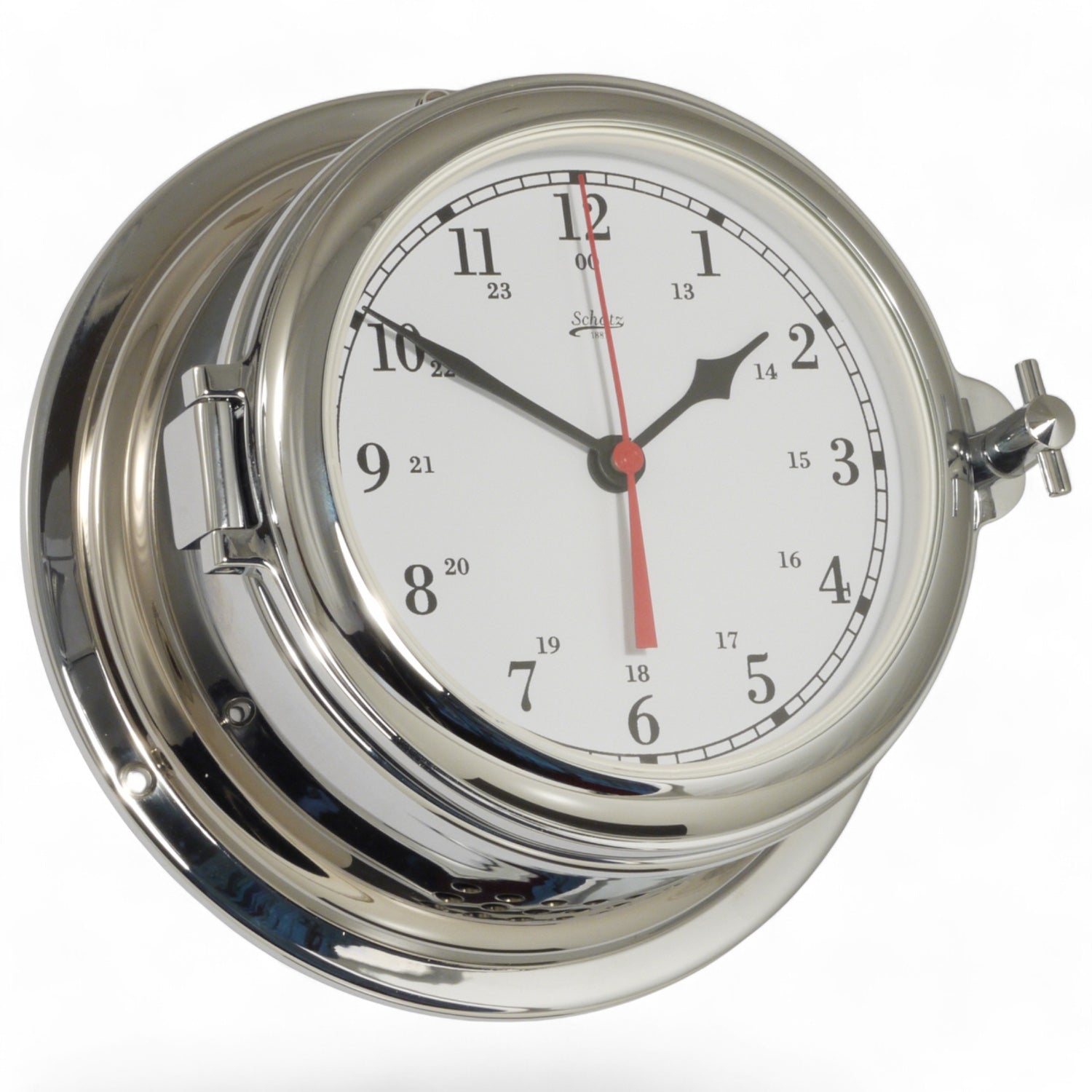 Schatz Midi scheepsklok 155 mm - 453CA quartz, witte wijzerplaat, zwarte cijfers, Chroom Arabisch