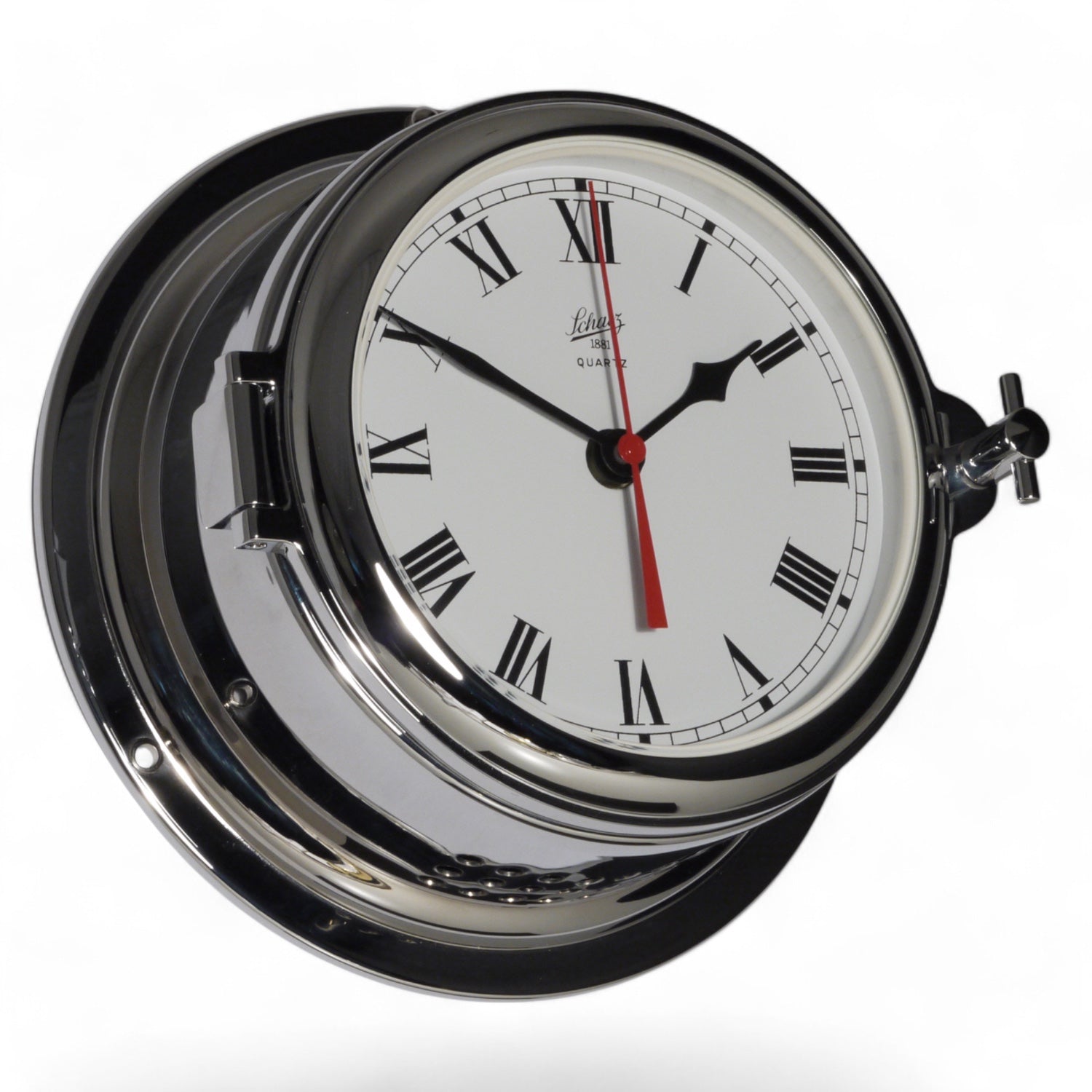 Schatz Midi scheepsklok 155 mm - 453C quartz, witte wijzerplaat, zwarte cijfers, chroom