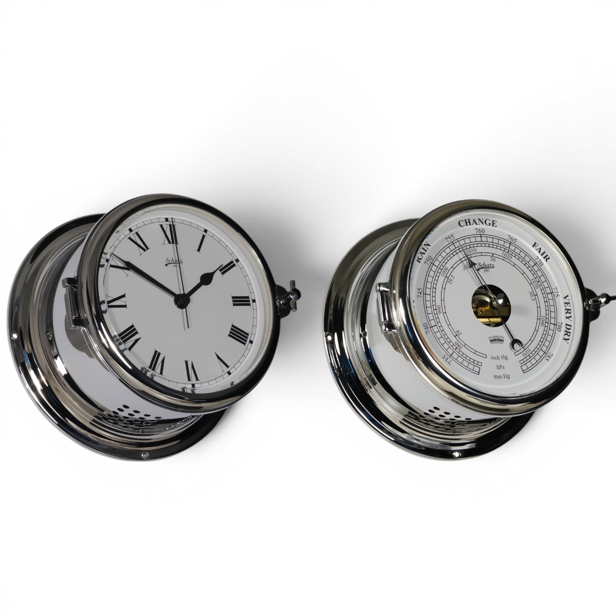 Schatz_Royal_2-delige_klokkenset_Chrome_met_Romeinse_wijzerplaat_Scheepsklok_Barometer_483C_483BHI