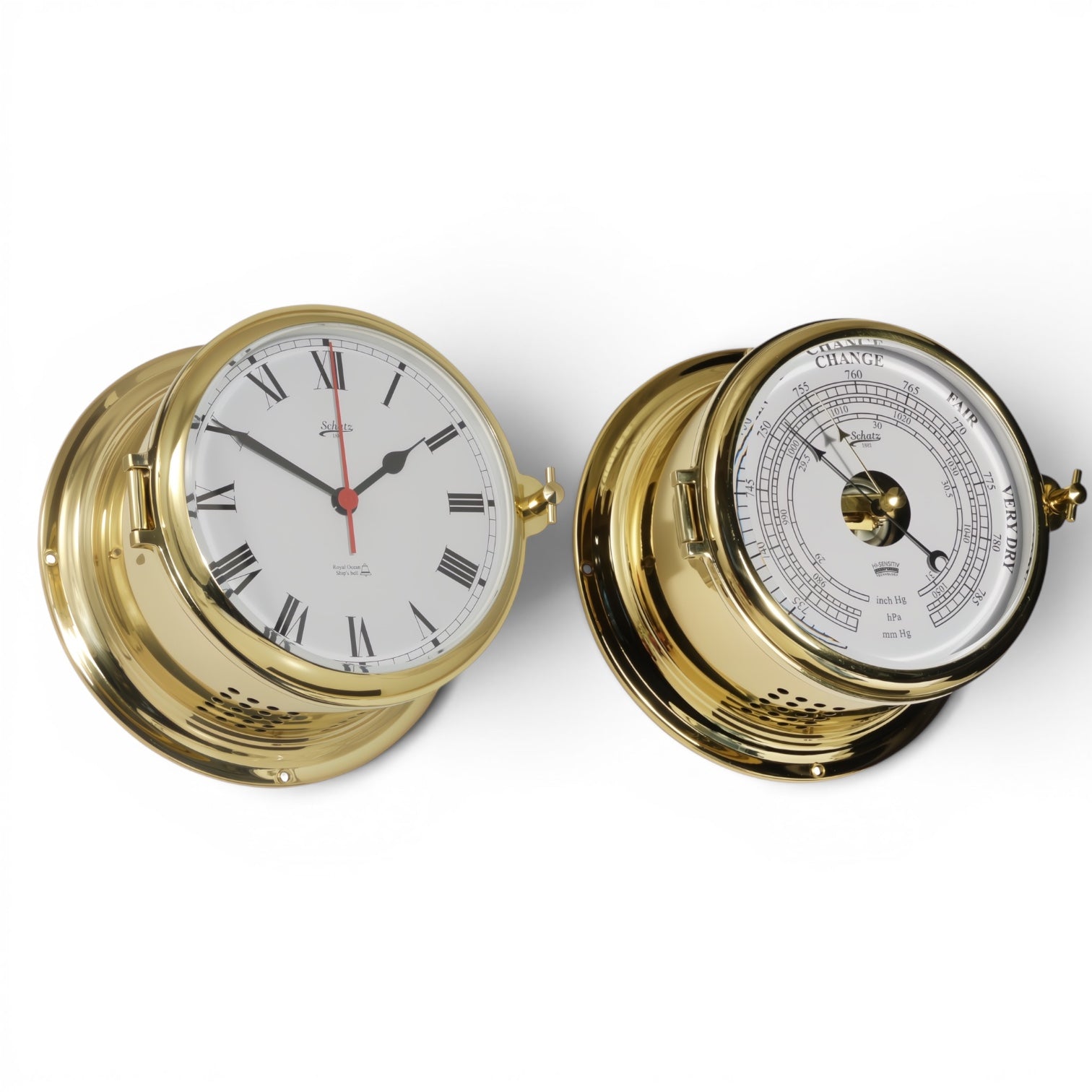 Schatz_Royal_2-delige_klokkenset_Messing_met_Romeinse_wijzerplaat_met_scheepsbel_Scheepsklok_Barometer_481CS_481BHI