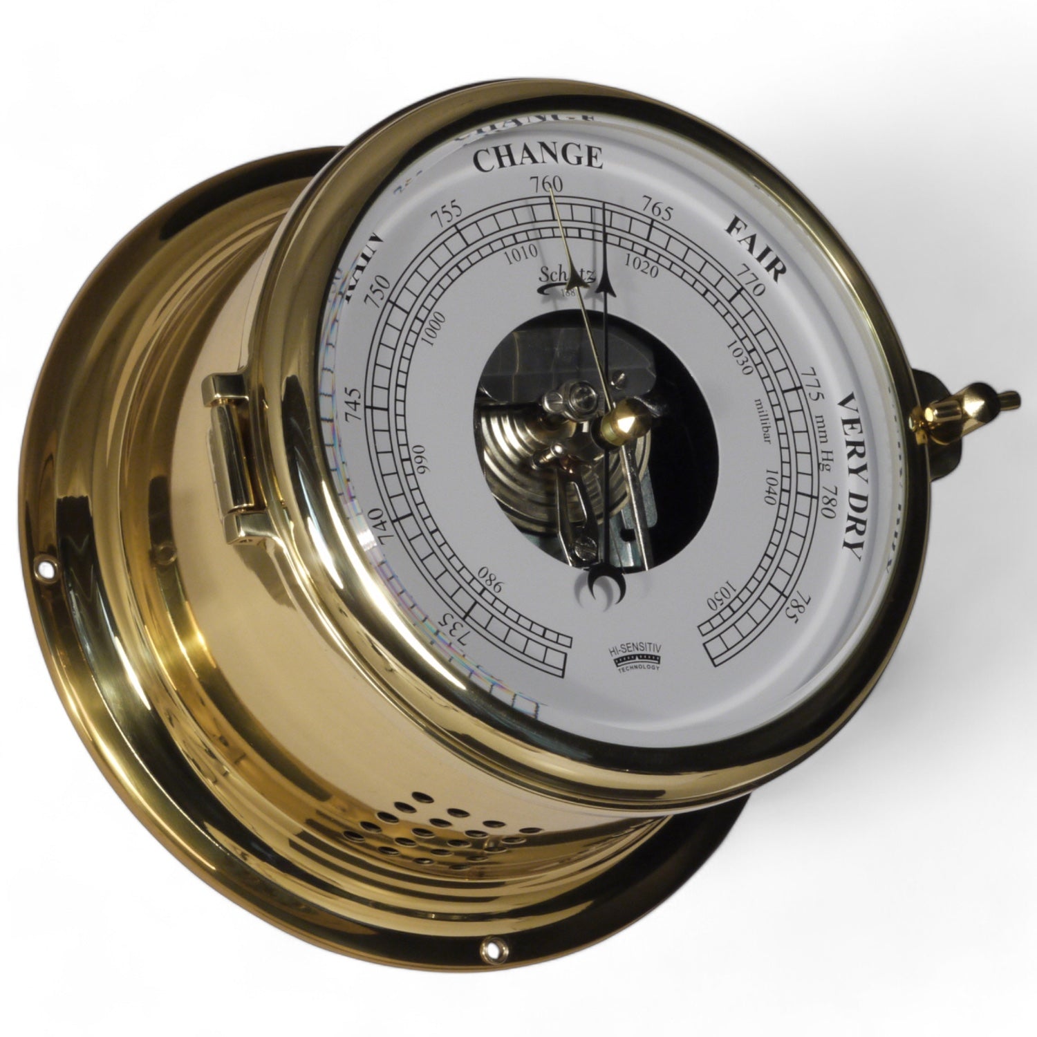 Schatz Royal barometer  480B – 180 x 100 mm, witte wijzerplaat. High sensative messing open wijzerplaat. groot formaat. perfectie voor boot en interieur