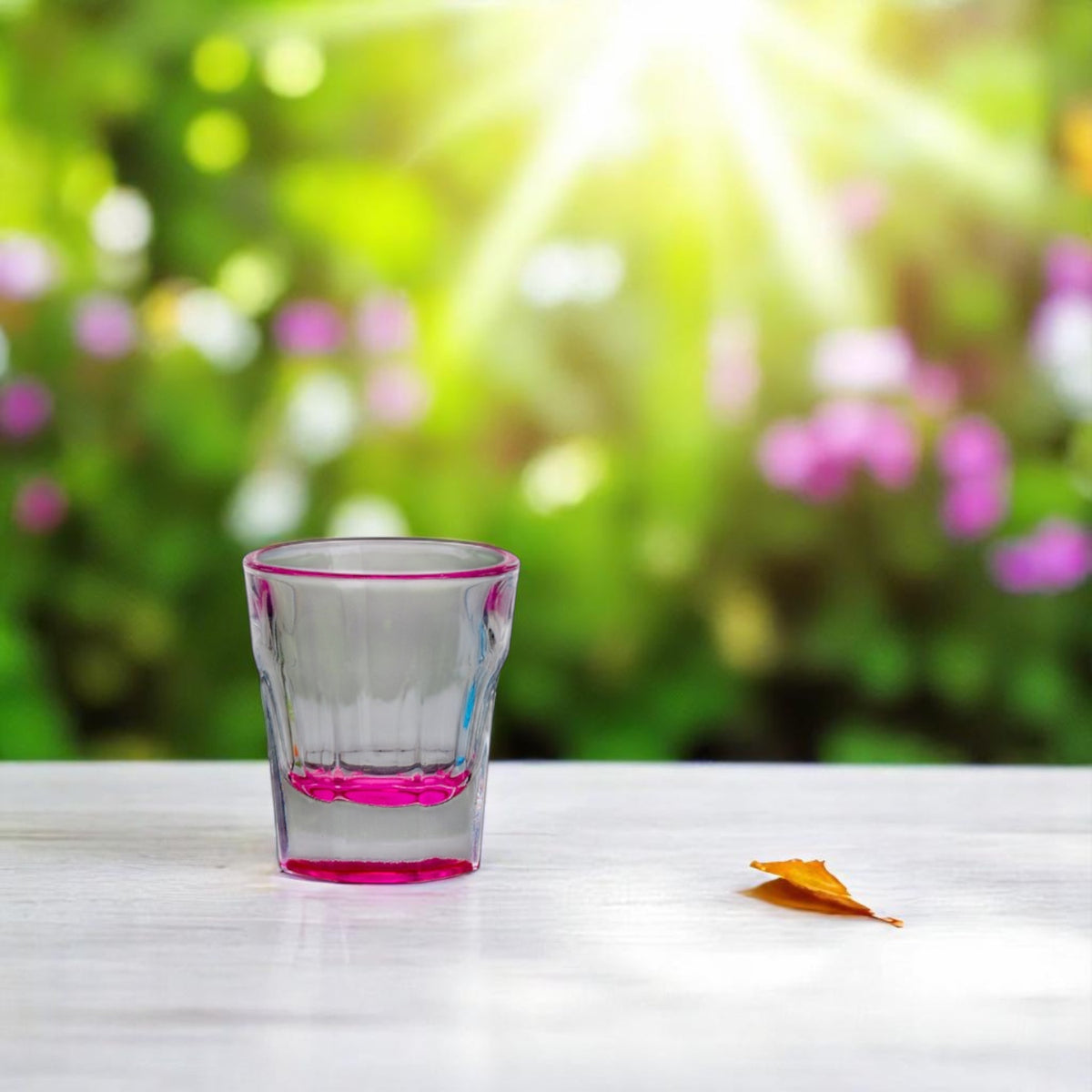 Shotglas rood op de tafel