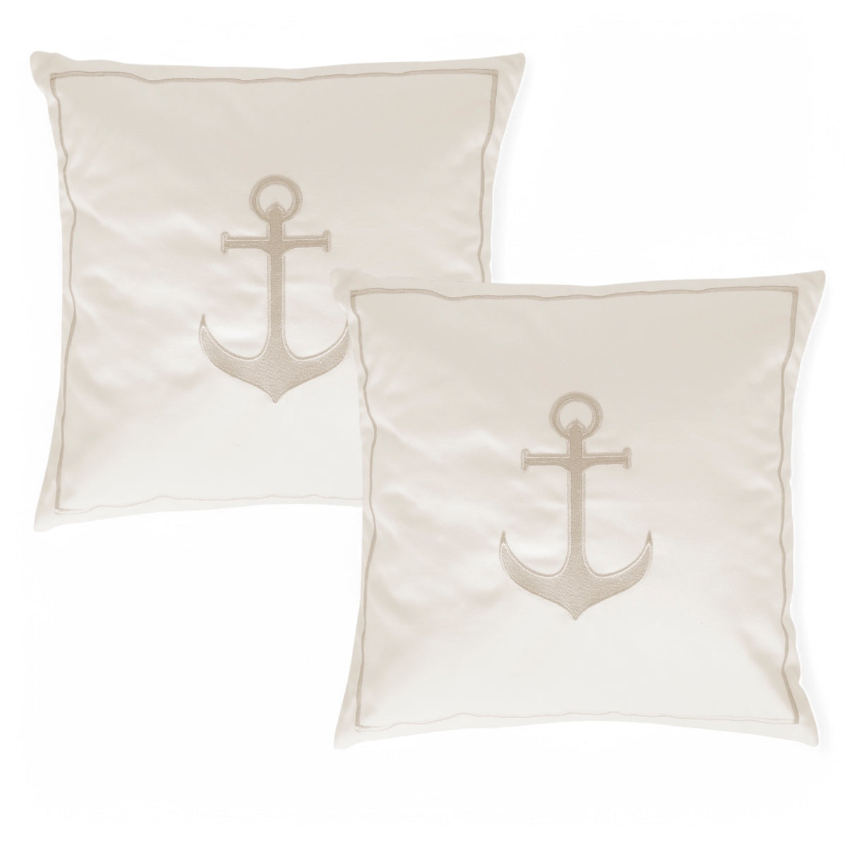 Sierkussen Santorini met geborduurd anker  - tijdloos comfort (set van 2) _ecru