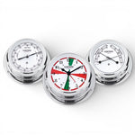 Wempe Skiff instrumentenset chroom – Radio Room scheepsklok + barometer + comfortmeter (110 mm)