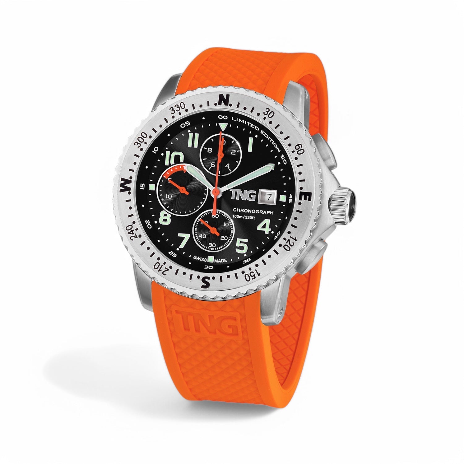 TNG sporthorloge Baltic Cup 43 mm zwarte wijzerplaat en TPU bandje