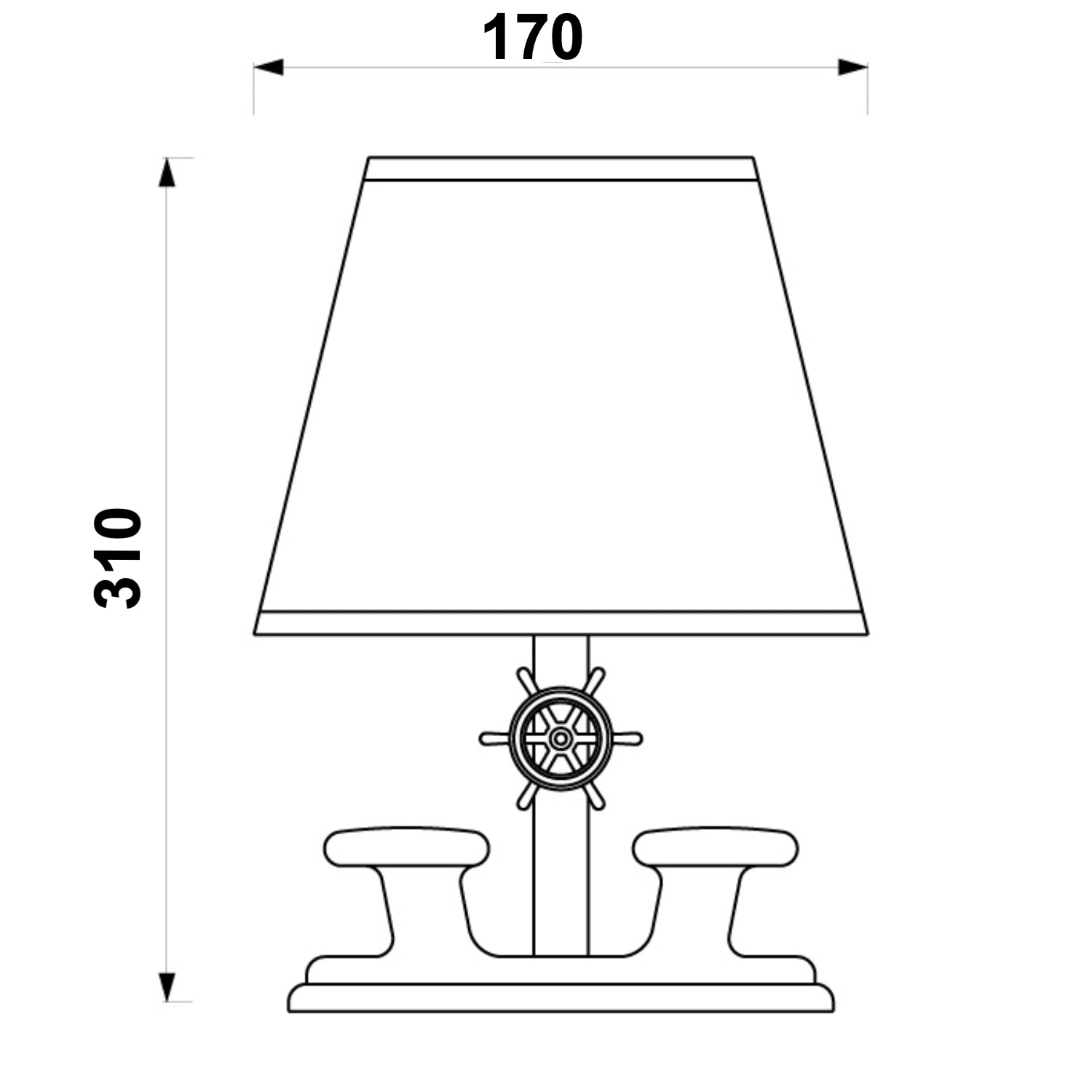 Tafellamp Bollard met messing voet – afmetingen