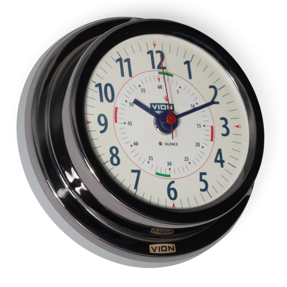 VION A103C scheepsklok 127 mm – radio-stiltesectoren, zwart met titanium-look