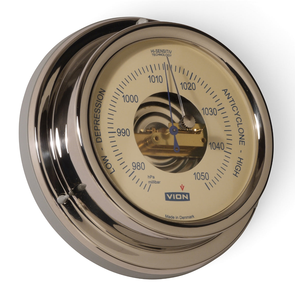 VION A104B barometer 127 mm – open wijzerplaat, ivoor, gepolijst rvs