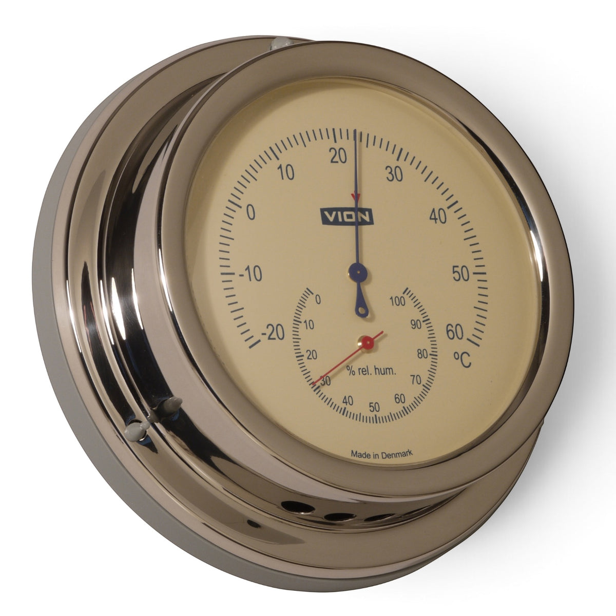 VION A104TH thermo/hygrometer 127 mm – ivoren wijzerplaat, gepolijst rvs