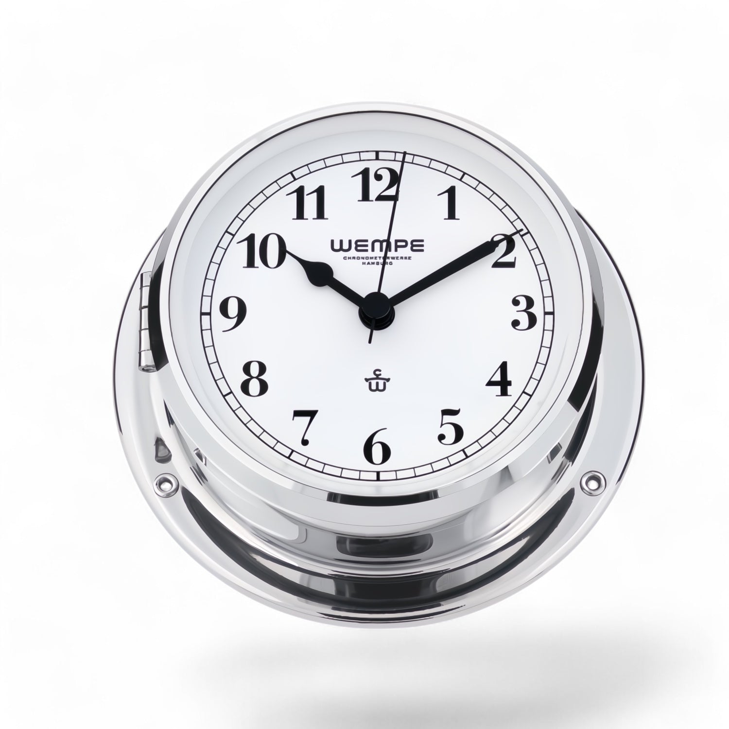 Wempe Skiff scheepsklok 110 x 42 mm chroom - quartz uurwerk, met drukknopsluiting, Arabische cijfers