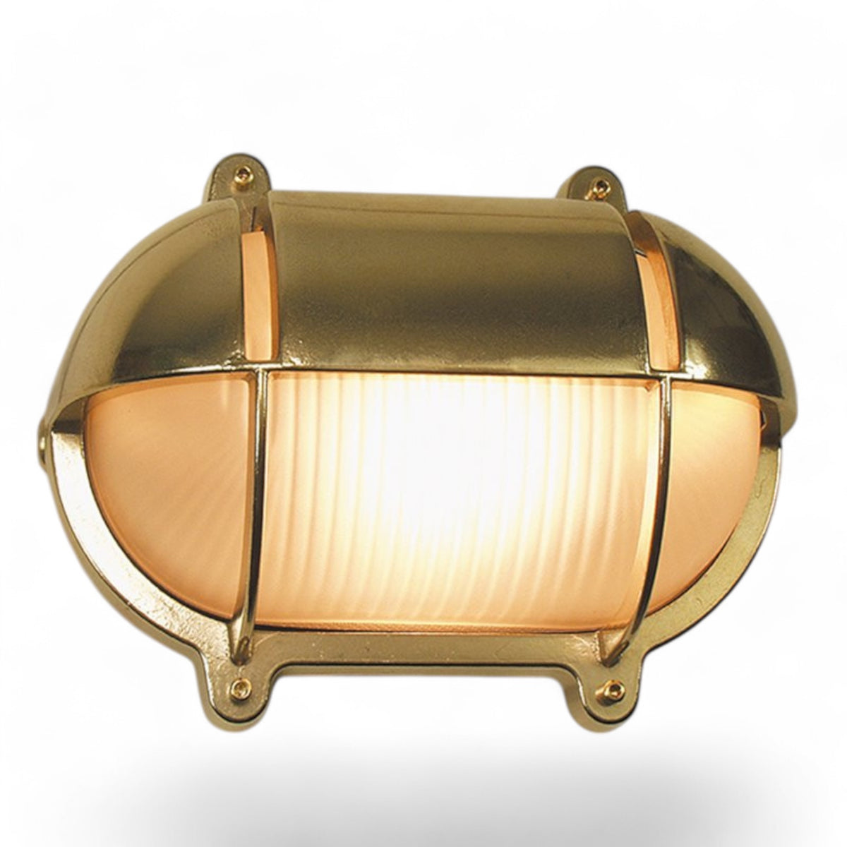 Waterdichte buitenlamp – messing, ovaal, moderne nautische uitvoering, Foresti & Suardi vooraanzicht