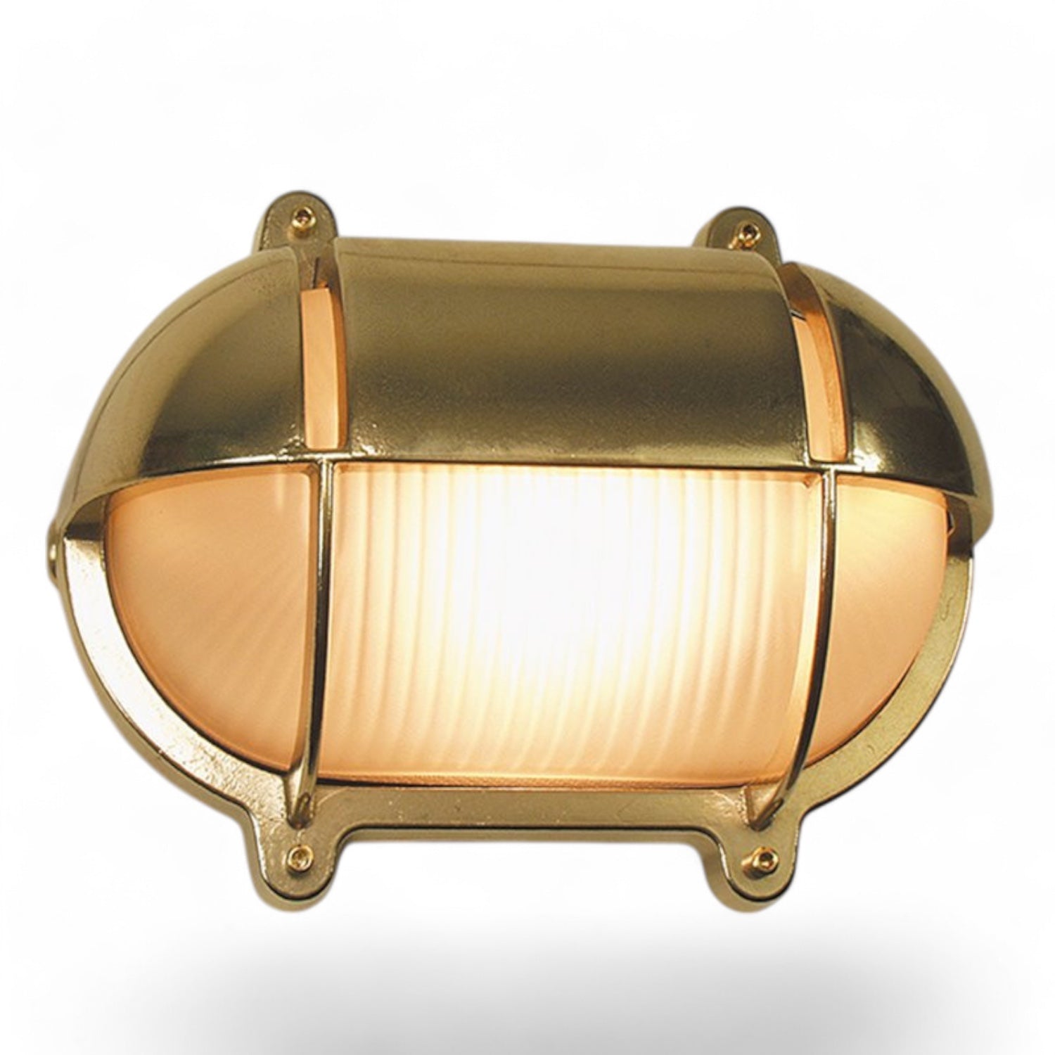 Waterdichte buitenlamp – messing, ovaal, moderne nautische uitvoering, Foresti & Suardi vooraanzicht