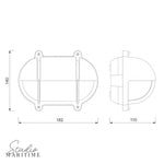 Waterdichte buitenlamp – ovaal, moderne nautische uitvoering, Foresti & Suardi tekening afmetingen 18cm variant