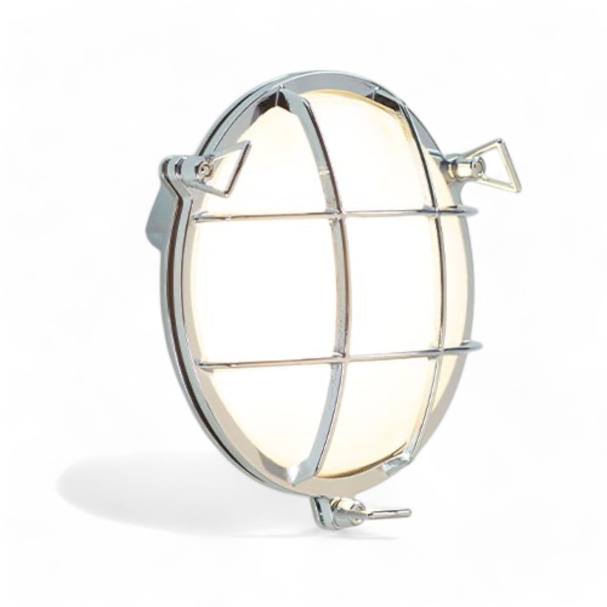 Waterdichte buitenlamp – rond, nautische stijl met rooster van Foresti en Suardi chroom zijaanzicht