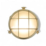 Waterdichte buitenlamp – rond, nautische stijl met rooster van Foresti en Suardi messing met brandende lamp