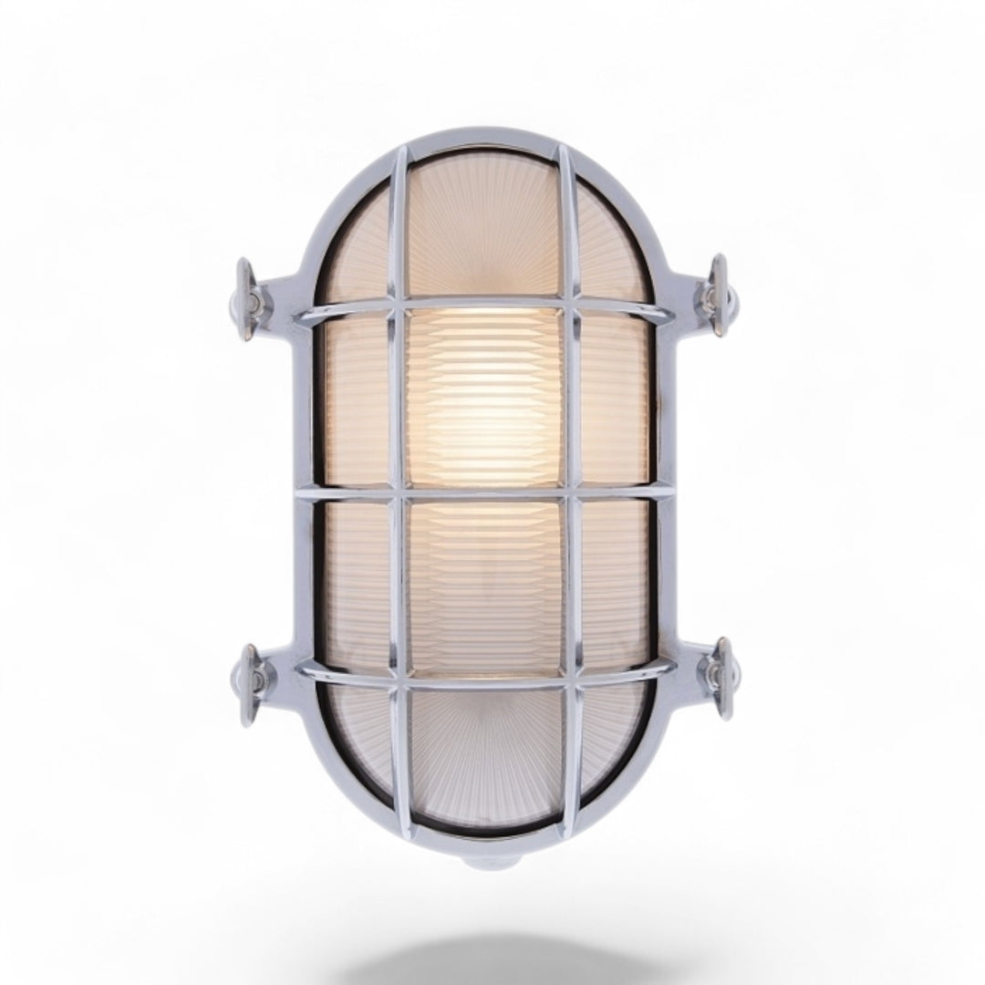 Waterdichte_ovale_nautische_buitenlamp_met_draadrooster_van_Foresti_en_Suardi_kleur_chroom_vooraanzicht