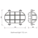 Waterdichte ovale nautische buitenlamp met draadrooster van Foresti en Suardi tekening 17_5cm
