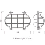 Waterdichte ovale nautische buitenlamp met draadrooster van Foresti en Suardi tekening 19_5cm
