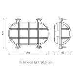 Waterdichte ovale nautische buitenlamp met draadrooster van Foresti en Suardi tekening 26_5cm