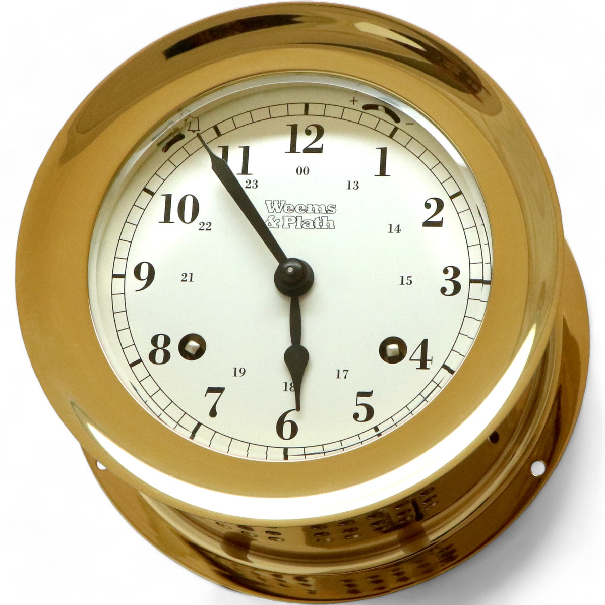 Weems & Plath Atlantis quartz scheepsklok met scheepsbel 140 x 73 mm - traditioneel 8-bellen in luxe uitvoering Weems & Plath Atlantis mechanische scheepsklok met scheepsbel 140 x 73 mm - traditioneel 8-bellen in luxe uitvoering 220100 messing