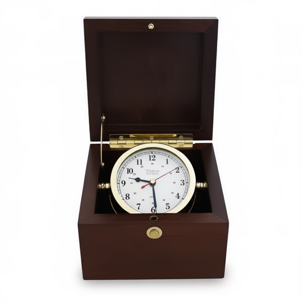 Weems & Plath Box Alarm klok – messing in mahonie kleur kist