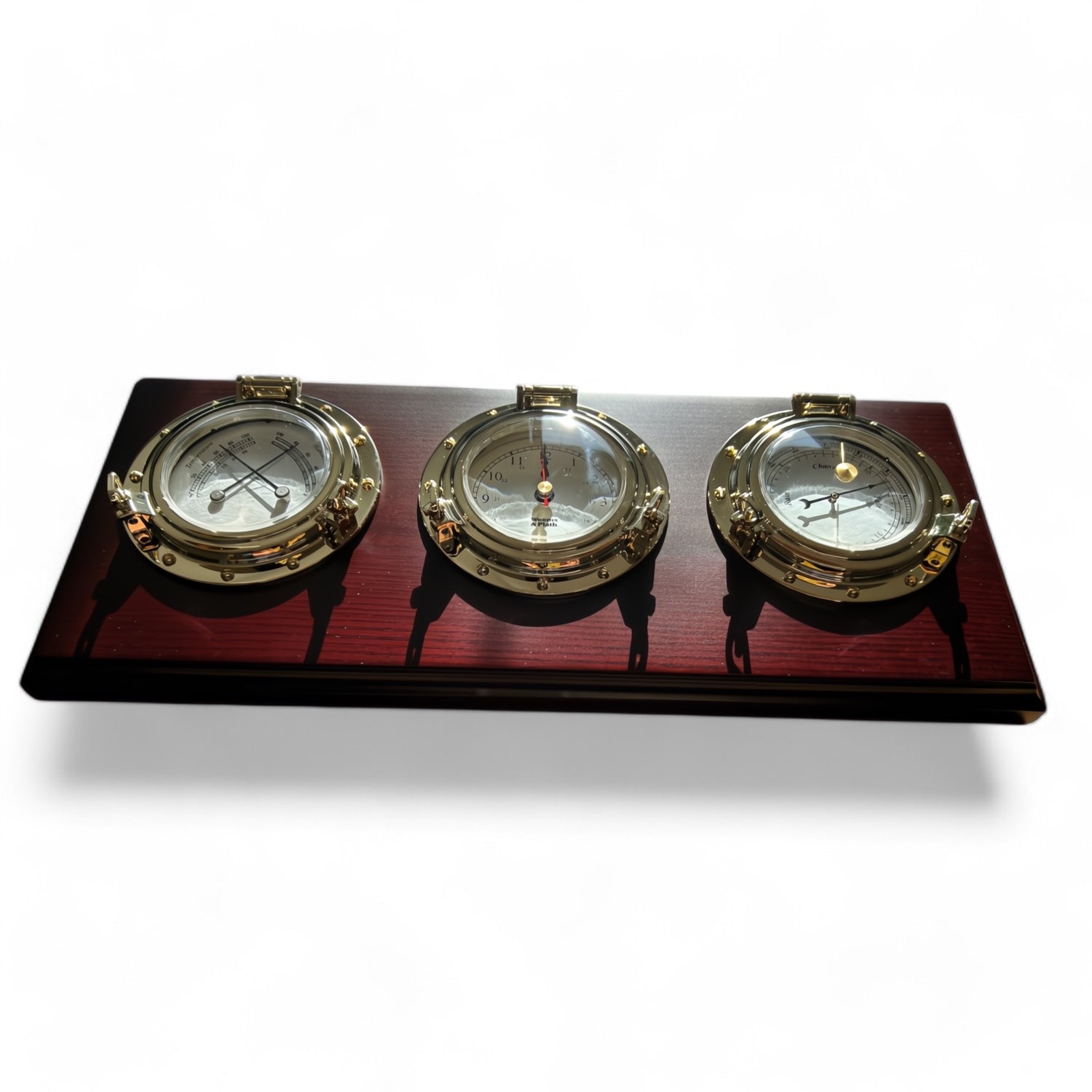 Weems & Plath Porthole bureau weerstation 355 x 152 x 32 mm - compleet, klassiek, mahonie en messing 1