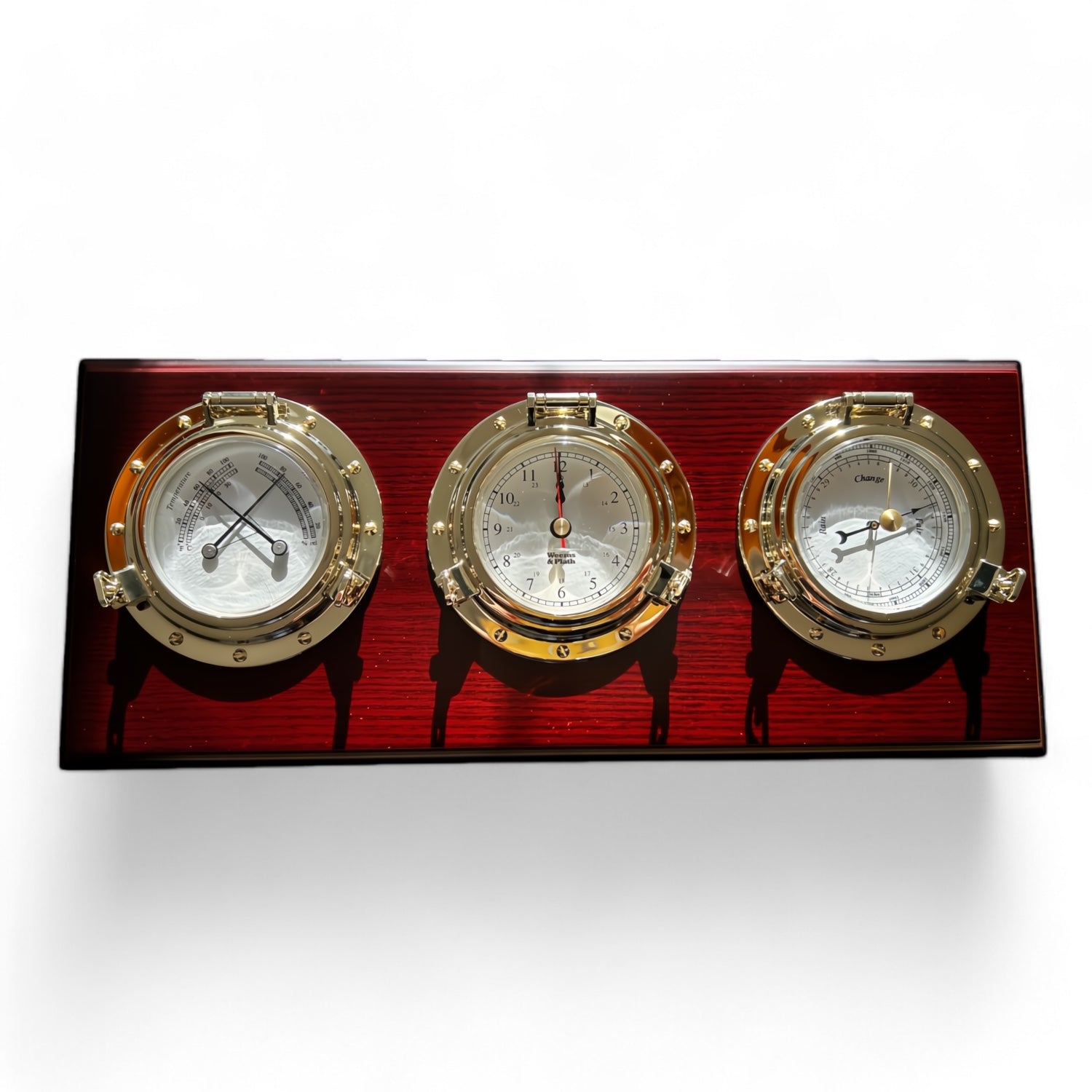 Weems & Plath Porthole bureau weerstation 355 x 152 x 32 mm - compleet, klassiek, mahonie en messing voorkant