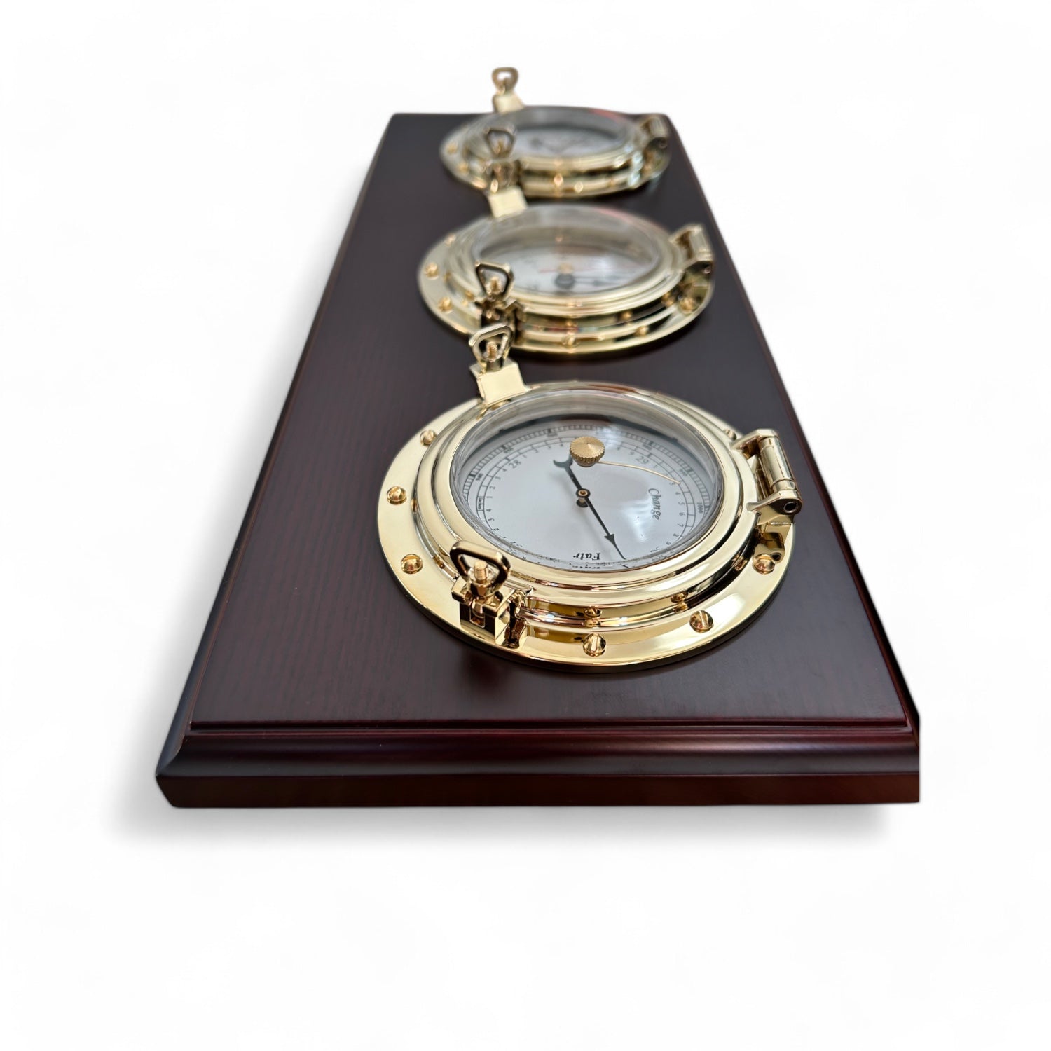 Weems & Plath Porthole bureau weerstation 355 x 152 x 32 mm - compleet, klassiek, mahonie en messing zijkant