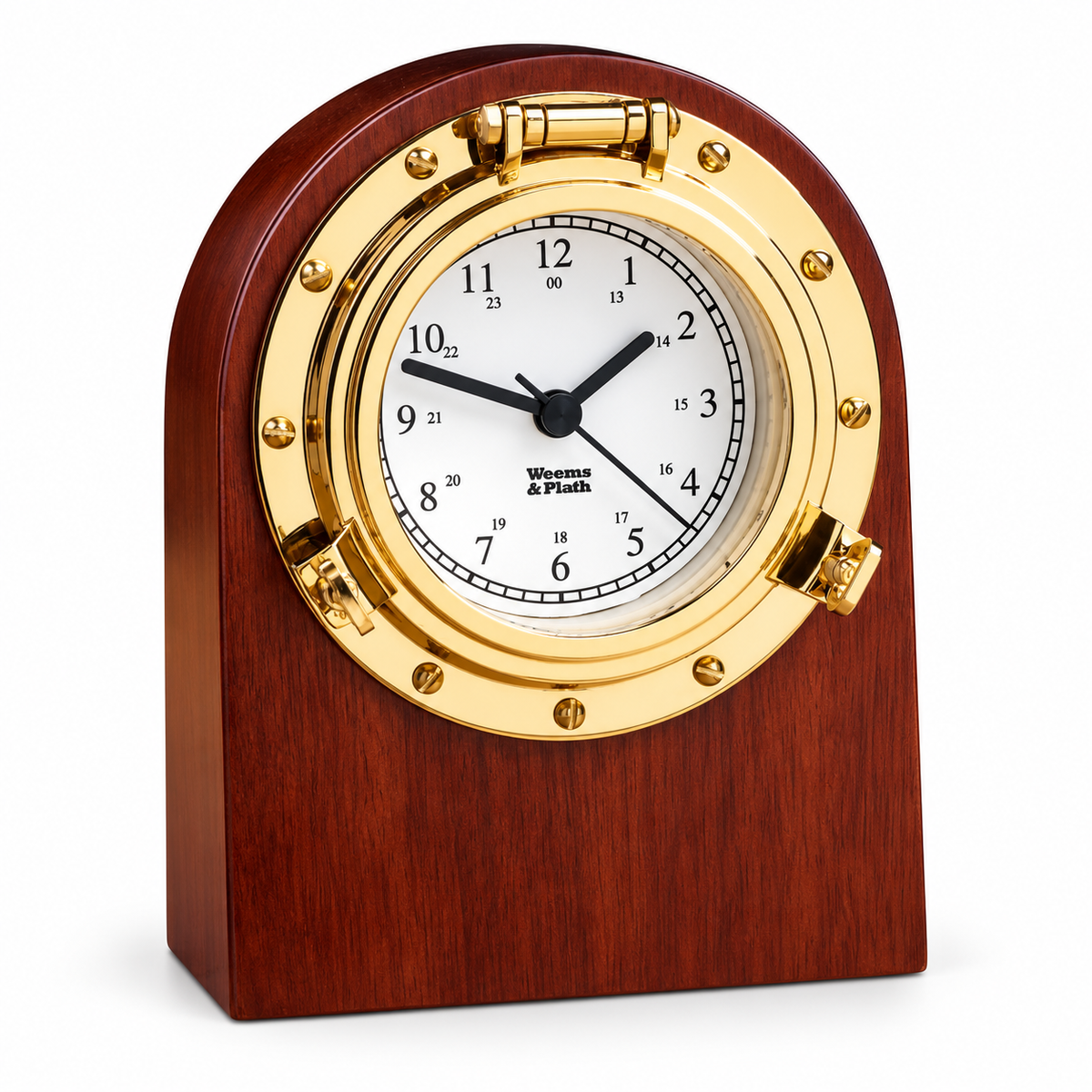 Weems & Plath Porthole bureauklok 132 x 109 mm – mahonie en messing