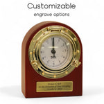 Weems & Plath Porthole bureauklok 132 x 109 x 38 mm - mahonie afwerking massief hardhout 312400 voorbeeld graveer opties