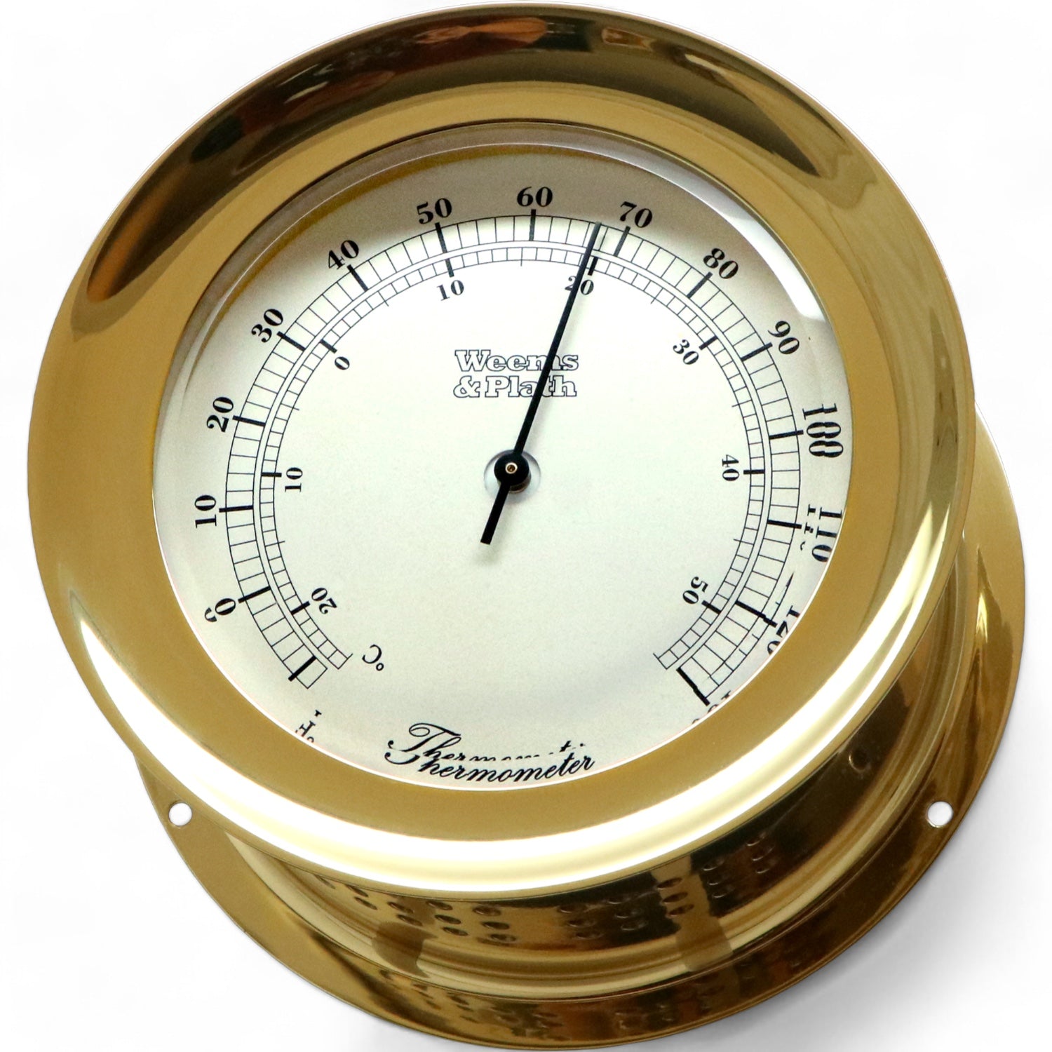 Weems en Plath Atlantis thermometer 140 x 73 mm - verfijnd klassiek met handige schroefring in 201200 in messing uitvoering