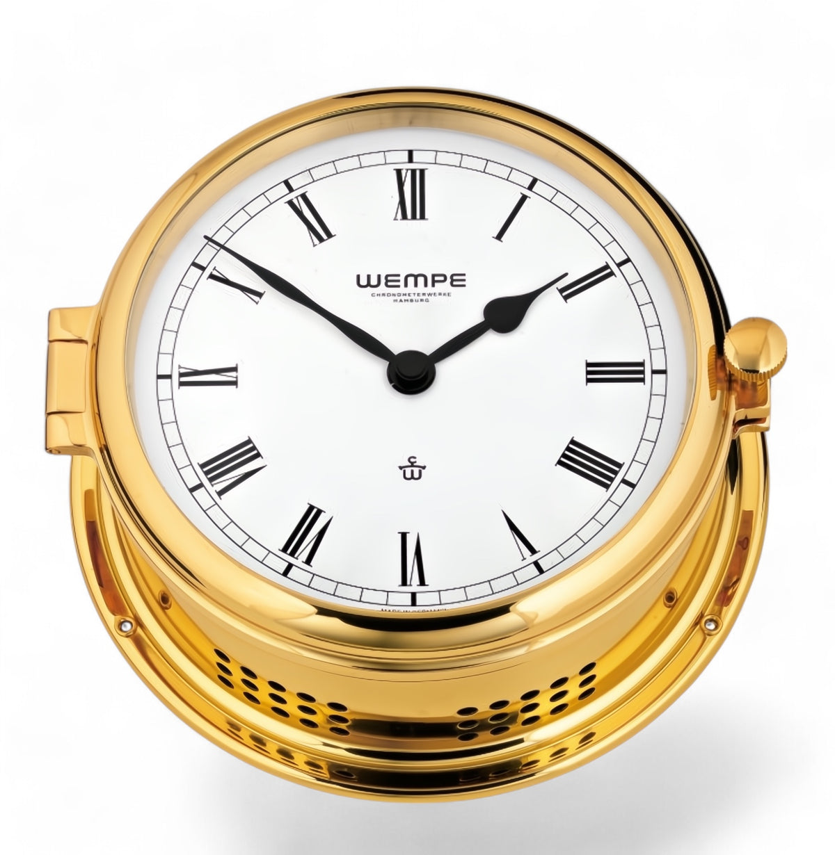 Wempe Admiral III messing scheepsklok met scheepsbel 185 x 70 mm - klassiek, Romeinse cijfers, witte wijzerplaat , quartz uurwerk