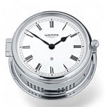 Wempe Admiral II chroom scheepsklok met scheepsbel 185 x 70 mm - klassiek, Romeinse cijfers, witte wijzerplaat , quartz uurwerk
