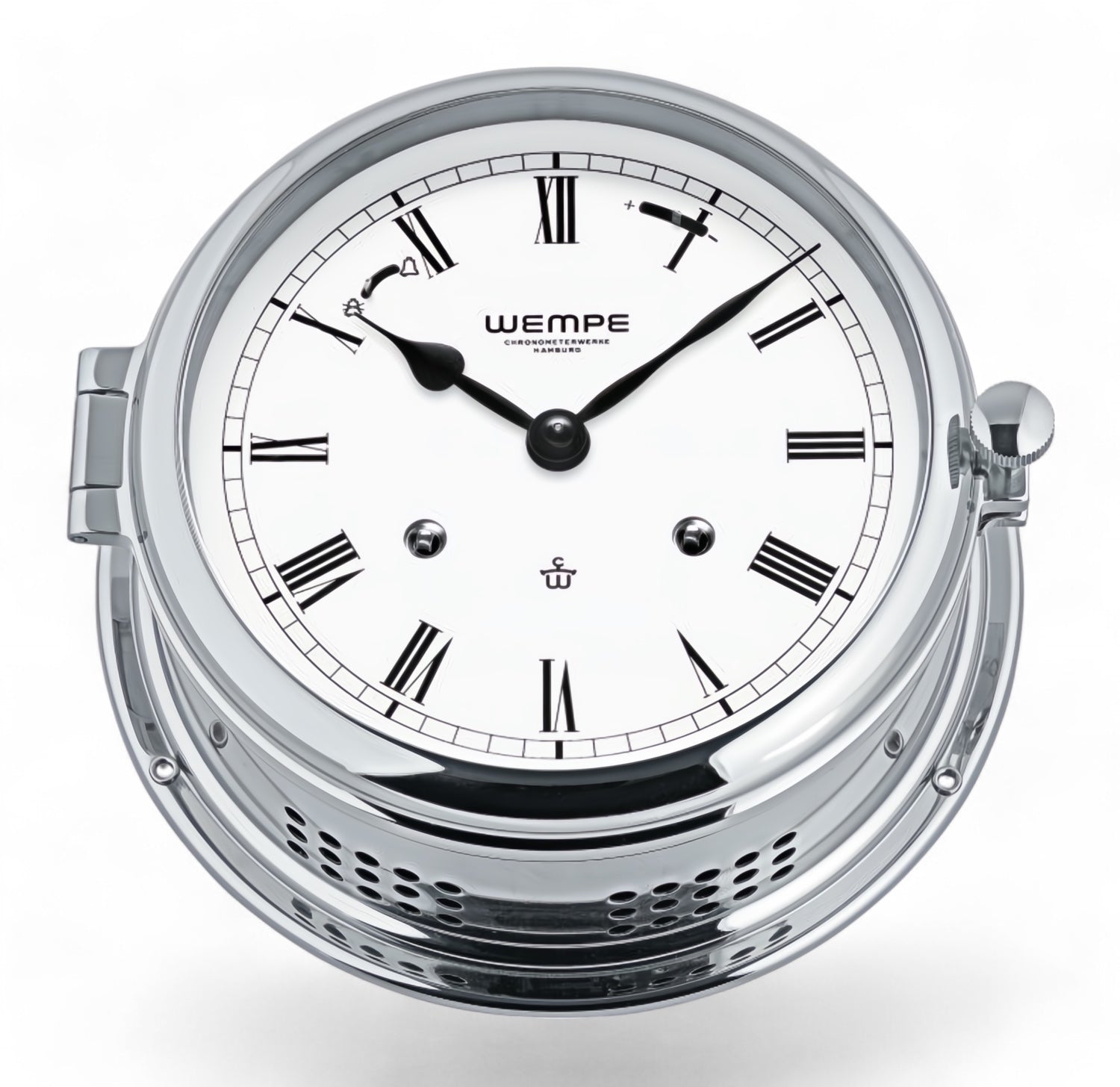 Wempe Admiral II scheepsklok met scheepsbel 185 x 70 mm - klassiek, Romeinse cijfers, witte wijzerplaat , quartz uurwerk